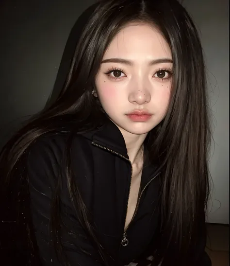 arafed woman con pelo largo y oscuro and a black jacket, ulzzang, con cabello largo and piercing eyes, cruel korean gothic girl, asian girl con cabello largo, muchacha coreana, ojos grandes y cabello largo y suelto, con cabello largo, ilya kuvshinov con ca...