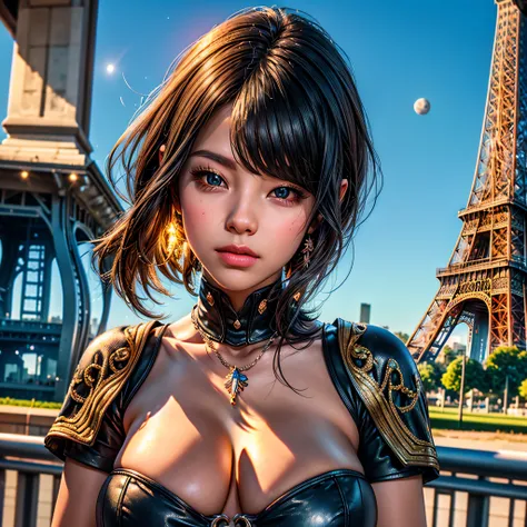 Ultra Professional Photo-Realistic Gorgeous Diva ((UnrealEngine5 epic masterpiece Eiffel, ultra best quality, detailed, ultra sharpness focus, ultra high-resolution, ultra high-definition, UHD, HDR, vibrant DSLR vivid moonset)), colorful lighting, African,...