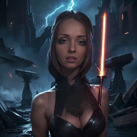 In a galaxy far, far away, Luci Wilde (25) portrays a Sith in the Star Wars universe. She exudes an aura of power and danger as she confidently navigates the battlefield. Dressed in skimpy fatigues, she commands attention with her seductive yet menacing ap...