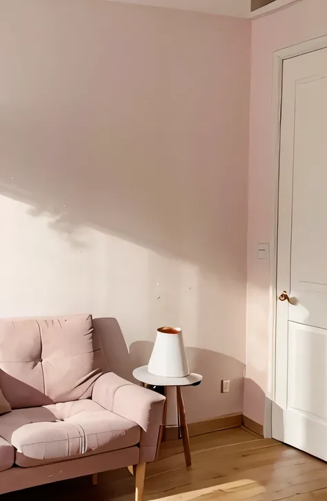 livingroom,blank wall,furnished room, wall angle from front,with a pink table