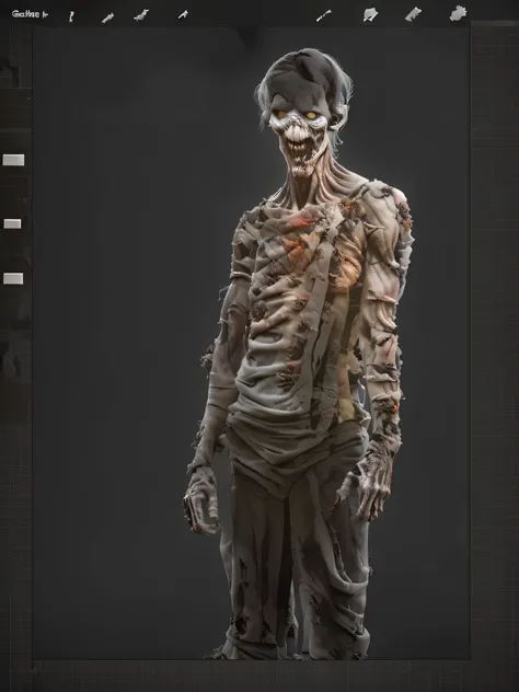 male man, zombie, grey skin, scary pose