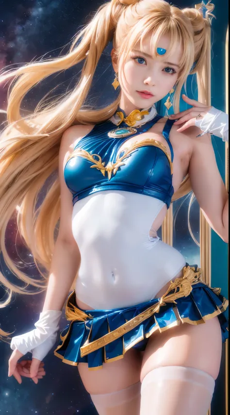 NSFW,table top、full:1.3、stand、8k、。.3D、realistic、super micro photography、highest quality、Wallpapers with extreme details CG Unity 8k、from below、intricate details、(1 female)、28 years old、(sailor moon:1.6 Super Bishoujo Senshi sailor moon Mer1、Meisha Onfu,Tie...