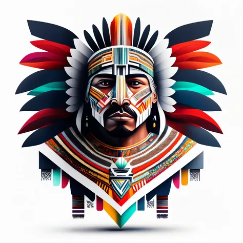 white background, urban art type, Aztec warrior, 8k, bright colors