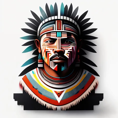 white background, urban art type, Aztec warrior, 8k, bright colors