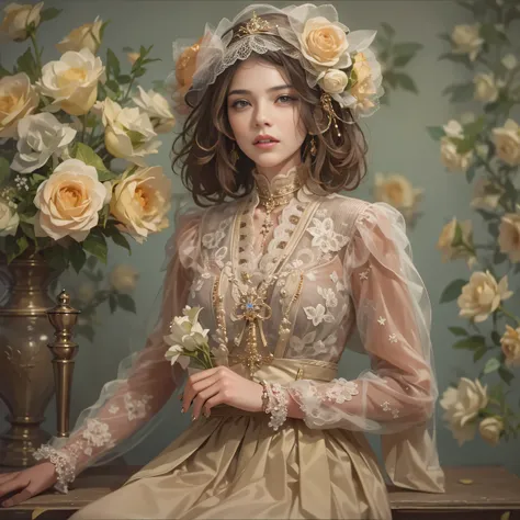 Beautiful woman in intricate Romantic Vintage Outfit