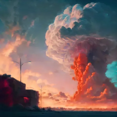 a hyper realistic close up of a nuclear explosion, una gran nube en el cielo, arte conceptual | RHADS, Nube nuclear, por Mike Winkelmann, Explosiones nucleares pintan el cielo., recusion pitido, artgem and pitido masterpiece, realismo | pitido, pitido and ...