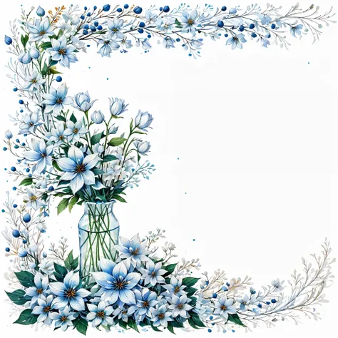 Winter Frame,blue bow,blue bowtie,blue flower,blue rose,blue theme,border,bouquet,camellia,daisy,floral background,flower,hibiscus,holding bouquet,holding flower,hydrangea,leaf,lily (flower),lily of the valley,lotus,morning glory,orange flower,petals,purpl...