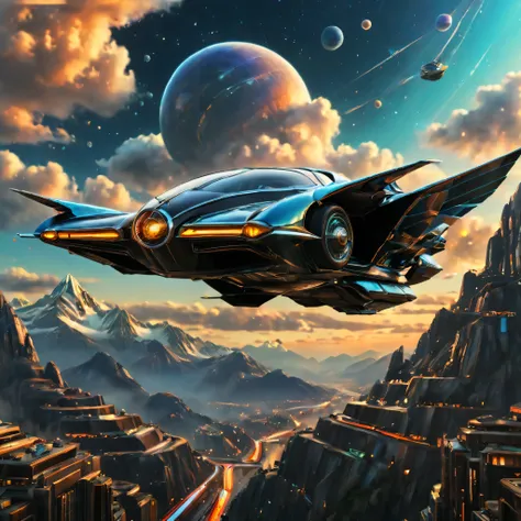 art deco style flying car, art deco style science fiction, background is vast mountain

(best quality,4k,8k,highres,masterpiece:...