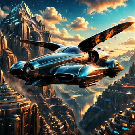 art deco style flying car, art deco style science fiction, background is vast mountain

(best quality,4k,8k,highres,masterpiece:...