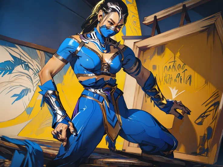 (obra de arte, maximum quality, melhor qualidade, arte oficial, beautiful and aesthetic:1.2), (1 garota:1.4), extremamente detalhado, kitana, sexy, corpo todo, pose sexy, quase nu