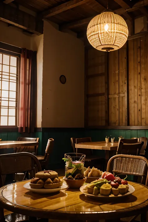 Fundo antigo, restaurante do interior de Campinas, 75 years of history, typical food, alegria, mesa, frutas, verduras frescas, cozinha industrial, mestre cuca e senhora sabor, 3d, 4k, hdr, shot studio