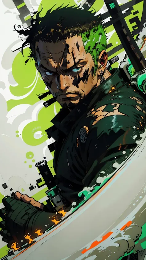 Zoro style 0mib， Illustrator， master-piece， high quailty， 8k， high resolutions， highdetailed， gentleman