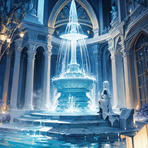 medieval europe fantasy blue diamond fountain landscape sacred atmosphere