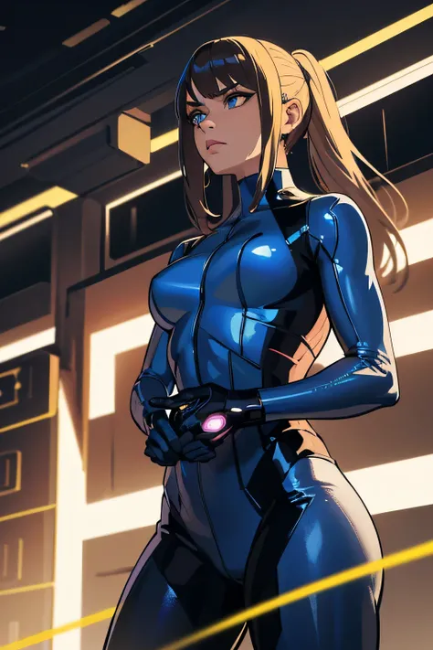 (best quality,4k,8k,highres,masterpiece:1.2),ultra-detailed,(realistic,photorealistic,photo-realistic:1.37),dark zero suit samus,sci-fi,blue and black color scheme,shiny armor,ominous atmosphere,glowing blue eyes,electricity sparks,high-tech background,her...