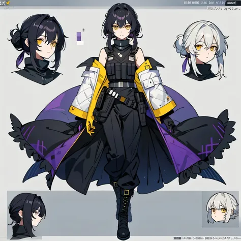 ((masterpiece, highest quality)),  detailed face, character design sheet， Full body Esbian, full of details, 体のFront view, back view of the body, very detailed, depth, many parts,,( white background,Front view ,looking at camera,close),(arknights style), (...