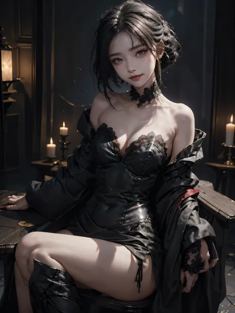 
nonsense, table top, best quality, NFFSW, 1 girl came in, mature woman, (Sharp focus), villain&#39;smile, Medium bust, (ผมบนพื้นหลังblackยาว), (gray eyes), (Detailed eyes), Gothic lace dress, black and Red theme, realism, black_castle, very detailed, brig...