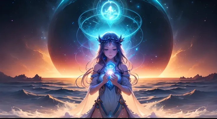 Dive into the ether flowing with the eternal soul through the vibrations of love, everything is connected, flowing energy, spiritual, god聖な, dream-like, cosmic, concept art, amazing, feminine beauty, god, pineal gland, dream-likeArt 