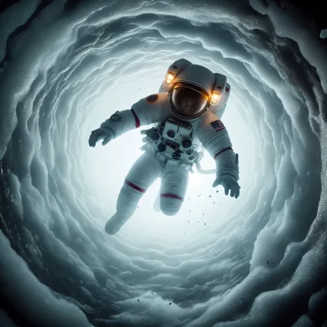 an astronaut floating in a hole with a light on his face, astronaut lost in liminal space, astronaut below, an astronaut lost in the ocean, swimming in space, an astronaut floating in space, astronaut floating in space, an astronaut in space, an astronaut ...