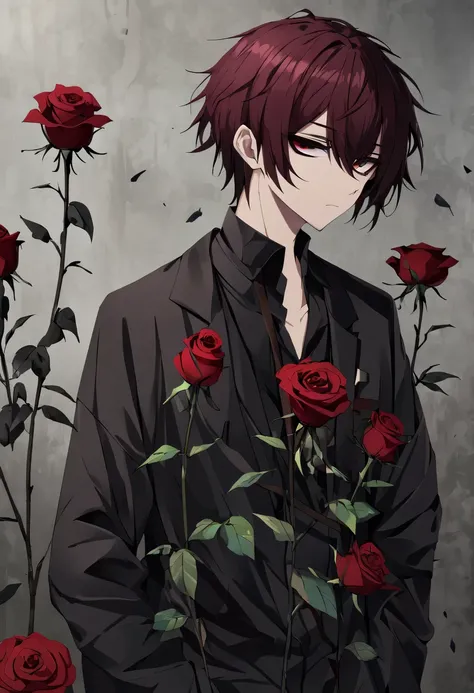 手捧Wilted roses的男人，gloomy eyes， Heqiang，Wilted roses，wilted flower