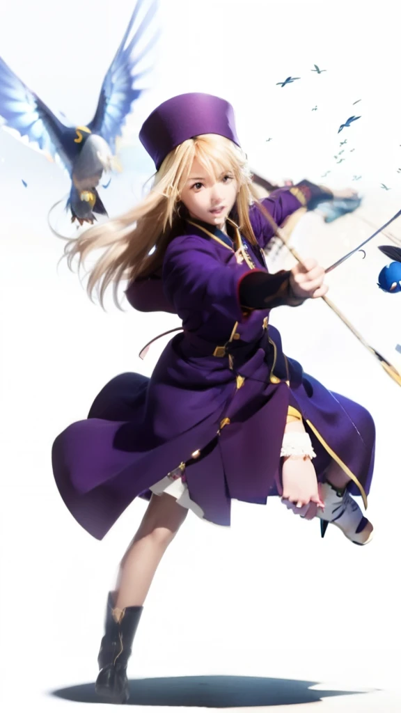 a woman in a purple coat and hat is holding a blue bird, anime style like fate/stay night, fate / stay night, shikamimi, a-1 pictures, marisa kirisame, alchemist girl, fate stay night, ueshiba riichi, official artwork, touhou character, shuushuu anime imag...