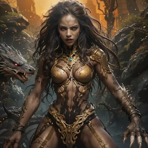 1 female alien, The predator, warrior, (extremely beautiful:1.2), (intense gaze:1.6), (predator:1.6), long dark claws, NSFW,  nipples, thick eyebrows, glowing and shining orange eyes, the most beautiful face in the universe, ((There is a female genital-lik...