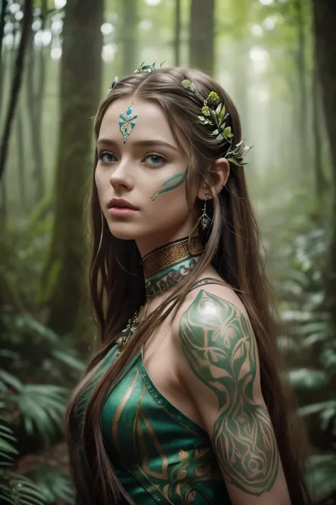 (cinematic photograph of a detailed beautiful 18-year old woman with ((facial and body characteristics that is similar to Kristina Pimenova))), (), ((Avatar Fantasy World: Theme: Otherworldly and lush fantasy. Clothing: Nature-inspired attire with earthy t...