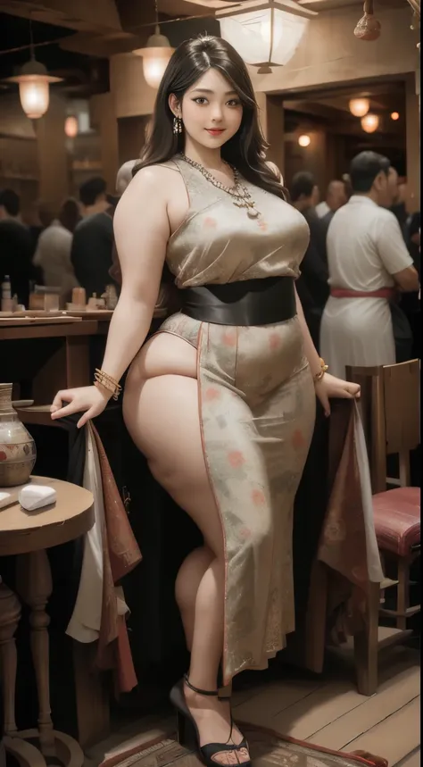 there is a woman in a random formal black gamis posing for a picture, beautiful thick female, thicc, wide hips, thick thighs, alluring plus sized model, rubenesque, thick legs, large thighs, plus size woman, widest hips, thick body, thick, curvy hourglass...