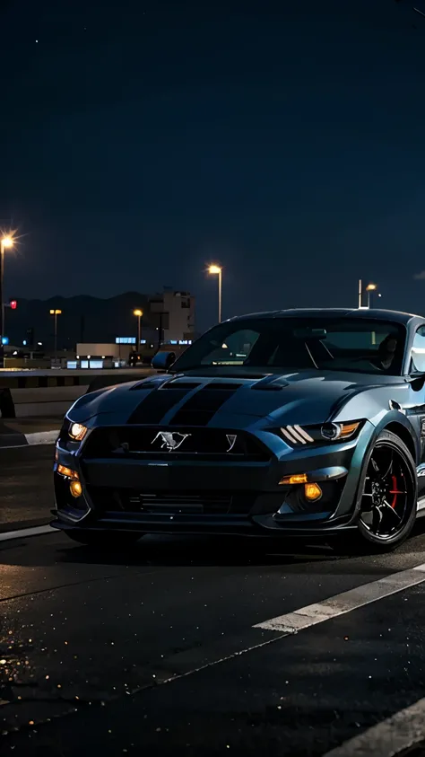 Mustang GT500 with night city background 