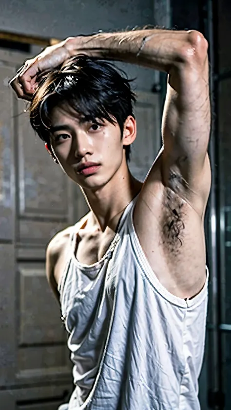 ((best quality)), ((masterpiece)), (detailed), perfect face, asia boy, hairy armpit