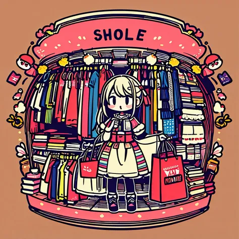 a shopaholic，solid color background