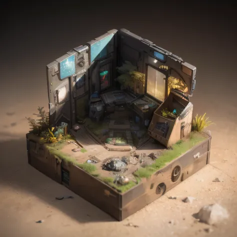 2728年Mars realistic model, (split ends, original photo, best quality, masterpiece:1.4),Steampunk Cyberpunk 6820 City,(CyberpunkMars light:1.3), Mars (related to land),(in a small nature box:1.3),Isometric, small nature, landscape on foundation,landscape,