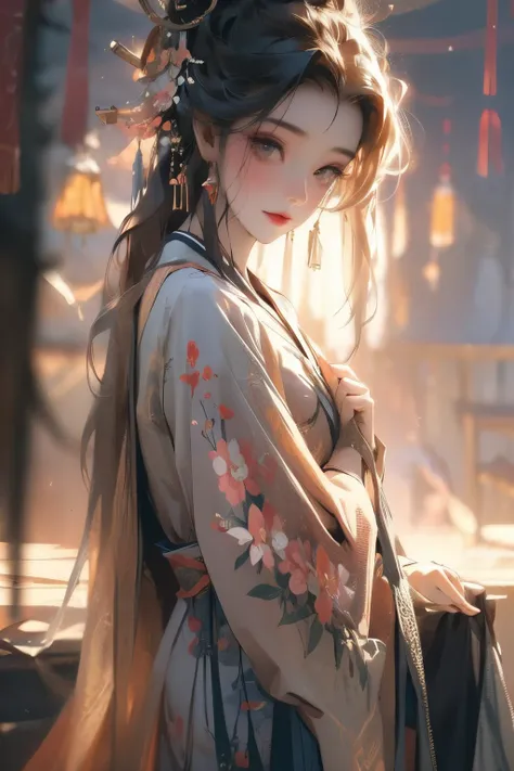 Excellent quality, masterpiece, High Resolutiexist, 1 girl, blush, (charming smile: 0.8), star eyes, Chinese Hanfu, hair accessories, jewelry, beauty, exist_Body, Tyndall effect, actual, peach blossom forest, light edge, Two-texiste Lighting, (High detail ...