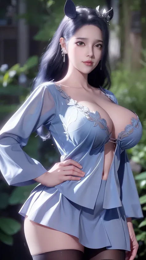 There is a woman in a short skirt and jacket posing for a photo, surreal schoolgirl, surreal schoolgirl, actual , Realistic animation女孩渲染, Small curves , stockings and skirt, 3D animation realistic, Highly detailed shots of the giantess, Realistic animatio...