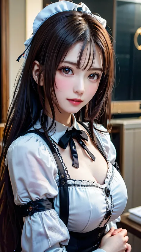 Beautiful white and shining skin、Chestnut hair that changes depending on the light、Long bangs between the eyes that obstruct the view、Cheek gloss highlights、Sexy and very beautiful nice gorgeous face、the most beautiful face in the world、twin tails、Smooth s...