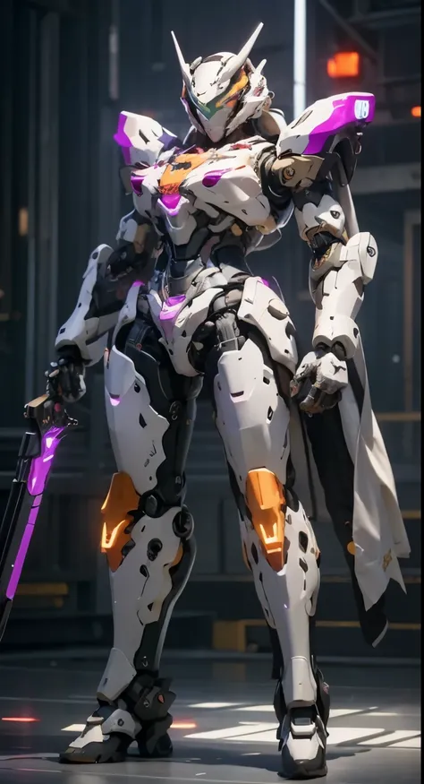 （（tmasterpiece，best qualtiy））， illustratio，1girll，helmet mecha，Large breasts，dynamicposes， ultra-detailed 8K， realisticlying， Clear focus， ighly detailed， profetional lighting， Colorful Detailed， Long shot from rainbow color separation factory， large mecha...