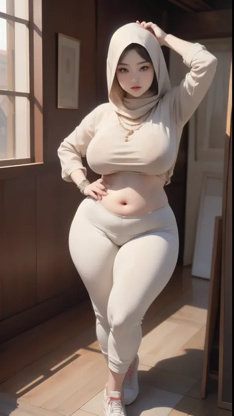 ((best quality)), ((masterpiece)), (detailed), perfect face, araffe woman thick and thight long pants posing for a picture, curvy model,, curvy hourglass figure, sexy longest hand t-shirt, thicc, beautiful full body shot, soft curvy shape, in a longest han...