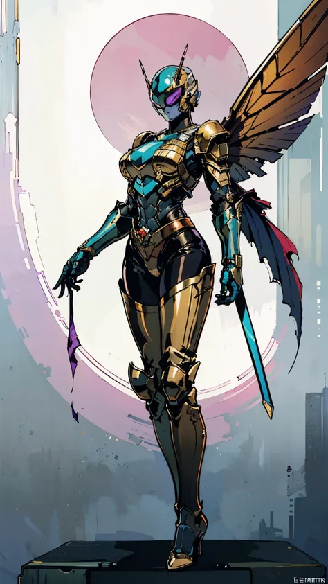 A woman adorned in fantasy-style full-body armor, a crown-concept fully enclosed helmet that unveils only her eyes, a composite layered chest plate, fully encompassing shoulder and hand guards, a lightweight waist armor, form-fitting shin guards, the overa...