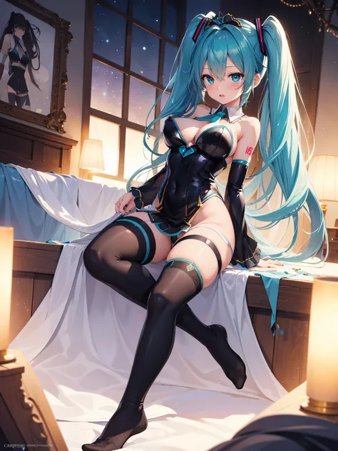 (1 girl),(high quality), (High resolution), (extremely detailed), (8K),(focus on lower body),(CG)、Magic Knight、transparent costume、Magic Mentor、sexy panties、(black knee high stockings:1.2)、nipple shape、No shoes、neutral white lighting,sexy pose、showing pant...