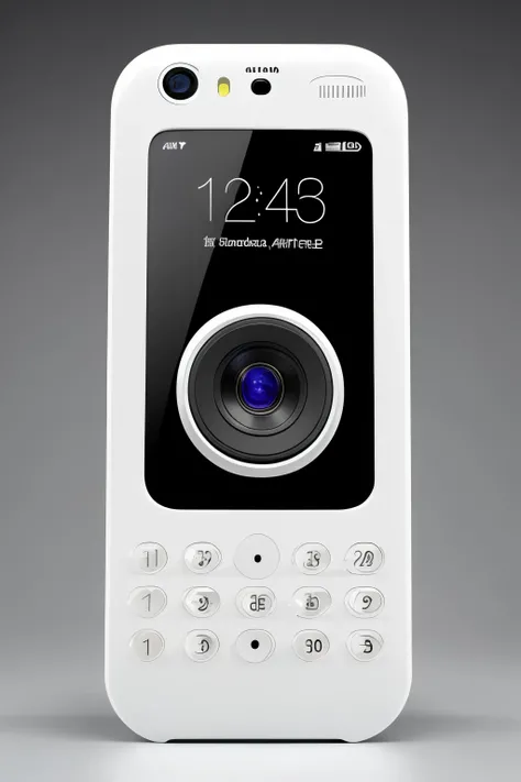 Product design: A masterpiece of industrial design, showcasing an Apple 15 phone with a white and golden theme. The phones smooth, white expression is reflected on the solid color background, adding to its high-quality appeal. Three circular cameras are in...