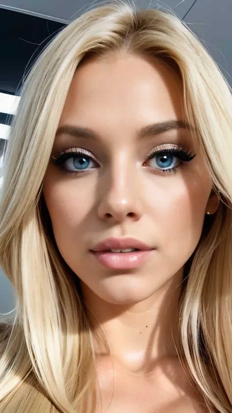 blue eyes. blonde long hair, beatiful face, cum in mouth, in office