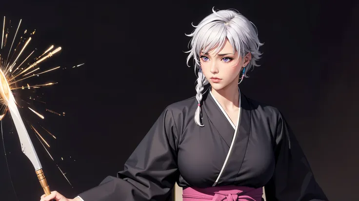 （（（完美figure，figure，long sleeves, japanese clothes, kimono, haori, black kimono, hakama, black hakama,（（（isane kotetsu, short hai...