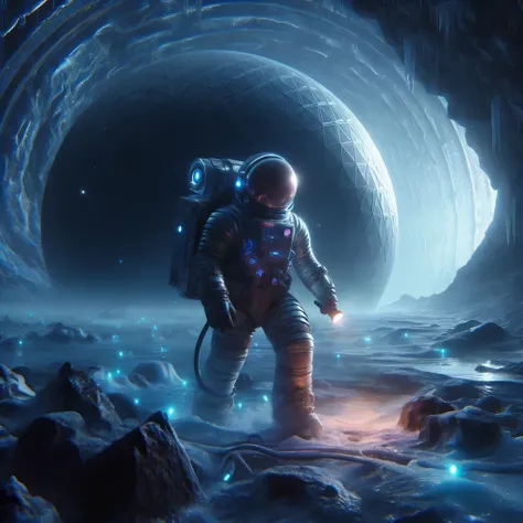 astronaut in a space suit walking through a dark cave, greg beeple, beeple daily art, beeple and tim hildebrandt, beeple artwork, 3 d render beeple, artem demura beeple, by Beeple, beeple art, beeple and mike winkelmann, beeple!!