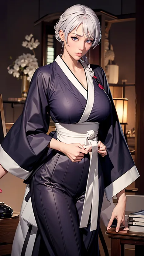 （（（完美figure，figure，long sleeves, japanese clothes, kimono, haori, black kimono, hakama, black hakama,（（（isane kotetsu, short hai...