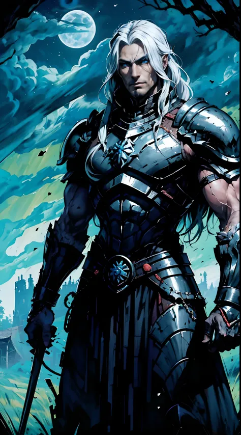 A great warrior, an incredibly handsome Drow man, an emperor, long white hair combed back, black skin, strong build, completely blue eyes, in incredible onyx armor, full height, dynamic pose