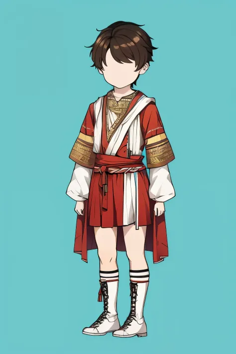 boy，standing，ancient costume，knee-white over-the-knee，white shoes