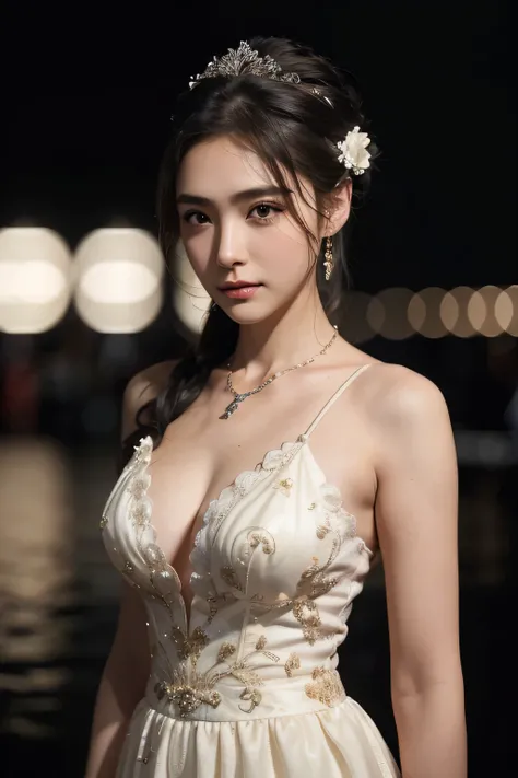 最high quality, masterpiece, High resolution, 1 girl,chinese wedding dress,hair ornaments,necklace, jewelry,beautiful face,in addition_body, Tyndall effect,realistic, Dark studio, rim lighting, two-tone lighting,(High resolutionスキン:1.2), 8k UHD, Digital sin...