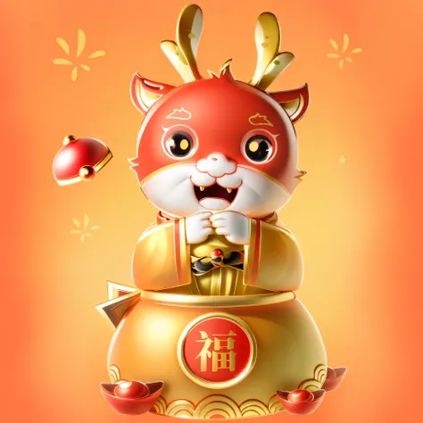 Cartoon cat with chinese text and pot of gold, an anthropomorphic deer, mascot illustration, anthropomorphic deer, image, Japanese mascot, Cartoon tofu potatoes, sha xi, telegram stickers, Shui Mo Hua, mob_Features, god of wealth, Full color illustration, ...