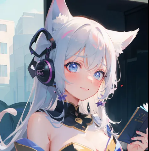 White-haired blue-eyed anime girl holding a book, anime girl with cat ears, anime style 4 k, Beautiful anime Catwoman, anime art wallpaper 4k, Anime Art Wallpaper 4k, anime style. 8k, digital animation art, anime art wallpaper 8k, girl with cat ears, Cute ...