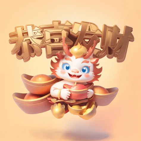 Cartoon dragon wearing chinese costume and gold coins, Sun Wukong, mascot illustration, god of wealth, Popular topics on cgstation, cute的数字, Lovely and detailed digital art, A red cartoon dragon，Holding a red lantern，Chinese style，cute，high quality，(master...