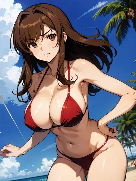 (Marie Ramius),Gundam SEED,brown hair,big breasts,mediumhair,bikini,browneyes